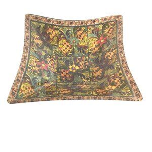 VTG Prima Design Glass Tray 10” Square Decoupage Floral Autumn Serving Platter